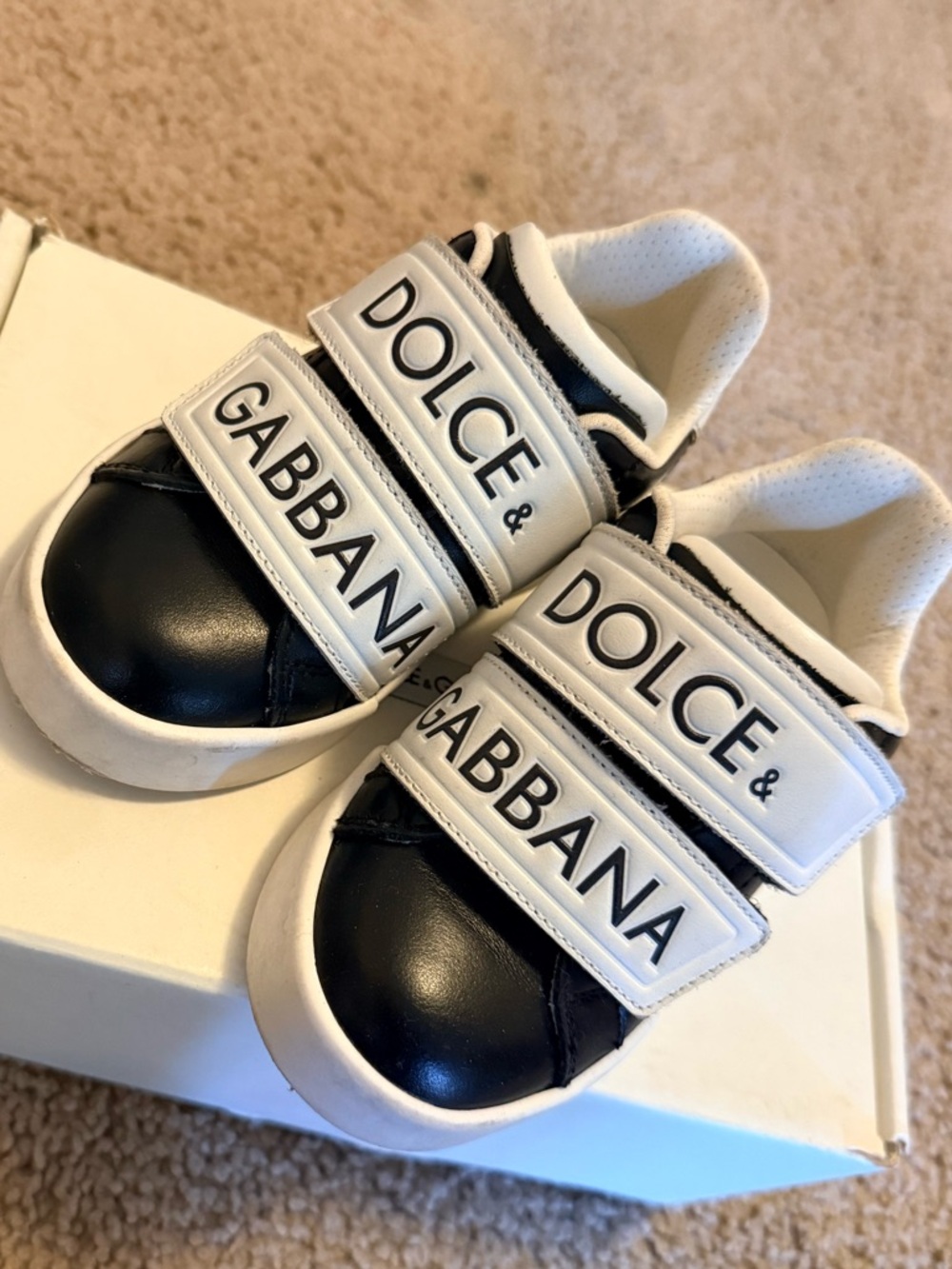 Dolce & Gabbana Kids Black and White Logo Strap Sneakers